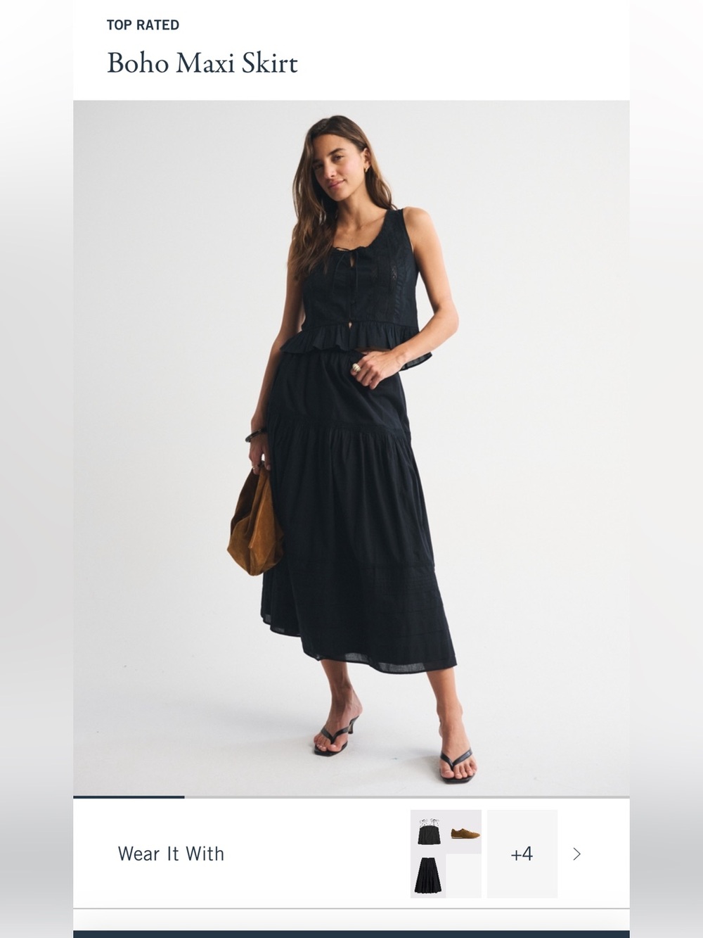 Abercrombie Boho Black Tiered Maxi Skirt and Top Set